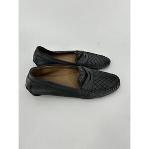 Robert Zur Driving Loafers Womens 8.5 AA Narrow Black Leather Woven Penny Casual